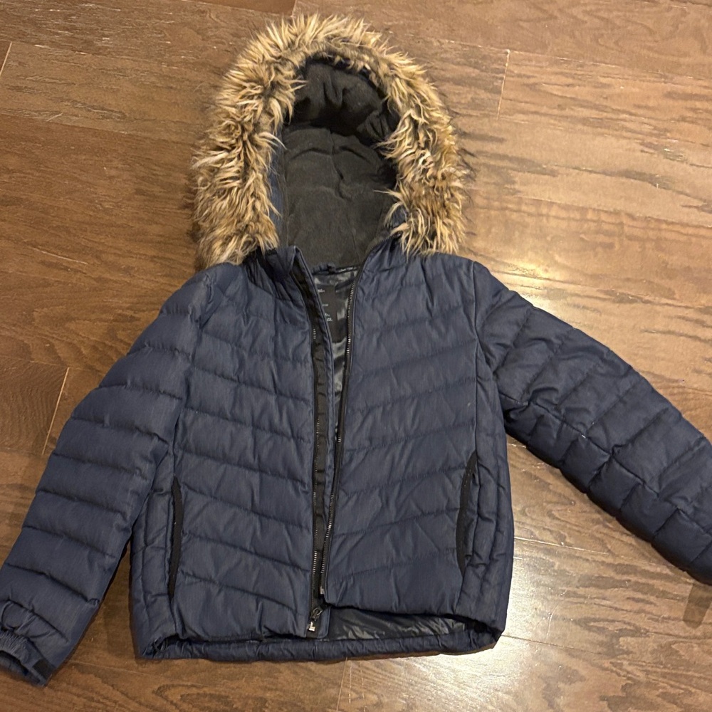 GAP Navy Puffer Jacket with Faux Fur Trim